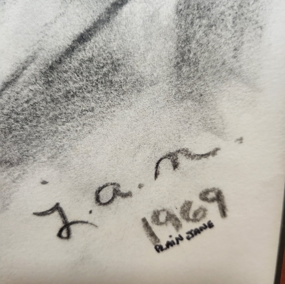 Mid Century Original signed clown charcoal portrait, framed 25 x 20 - Picture 4 of 5